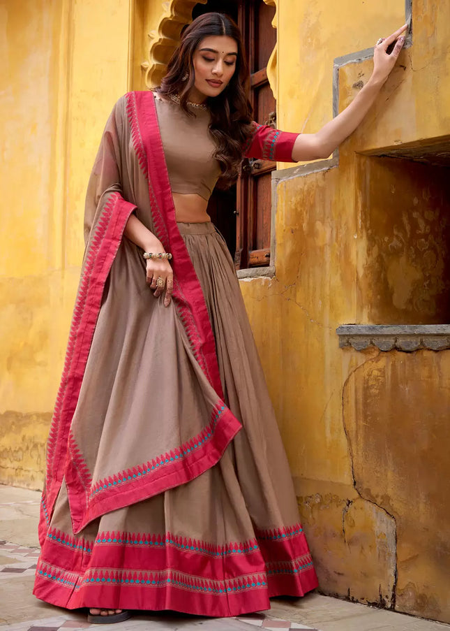 Brown Embroidered Lehenga choli