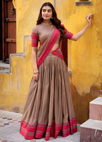 Brown Embroidered Lehenga choli
