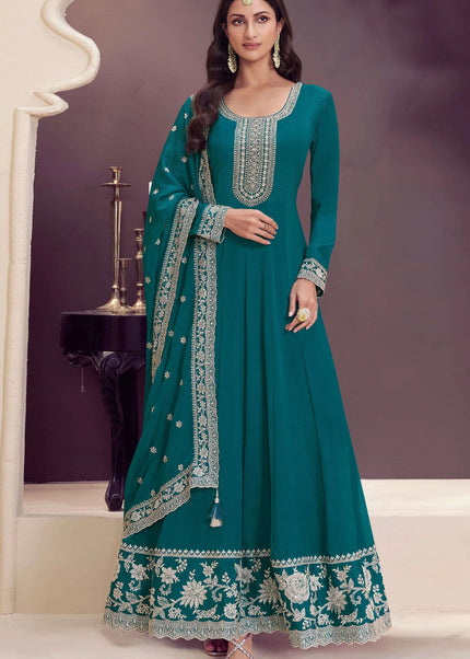 Teal Embroidered Anarkali Gown