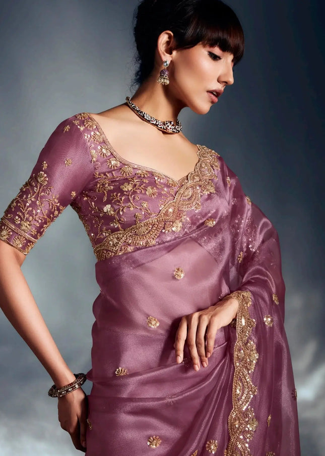 Lavender Embroidered Wedding Saree