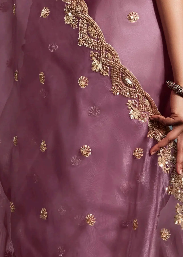 Lavender Embroidered Wedding Saree