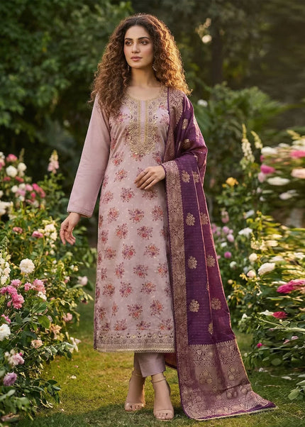 Chanderi Printed and Embroidered Pant Style Suit Series