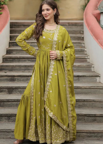 Green Embroidered Sharara Suit