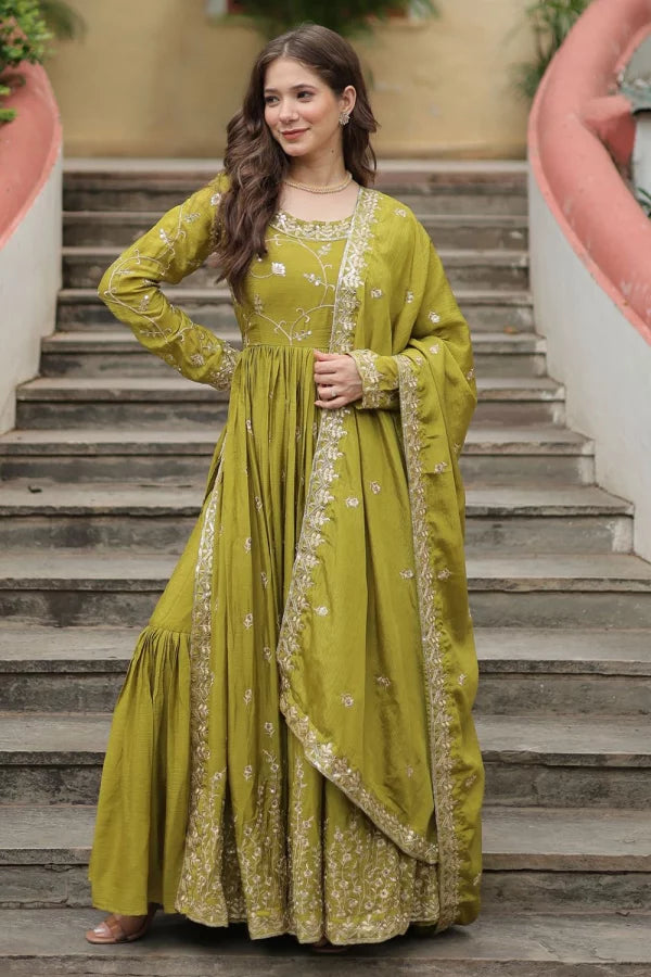 Green Embroidered Sharara Suit