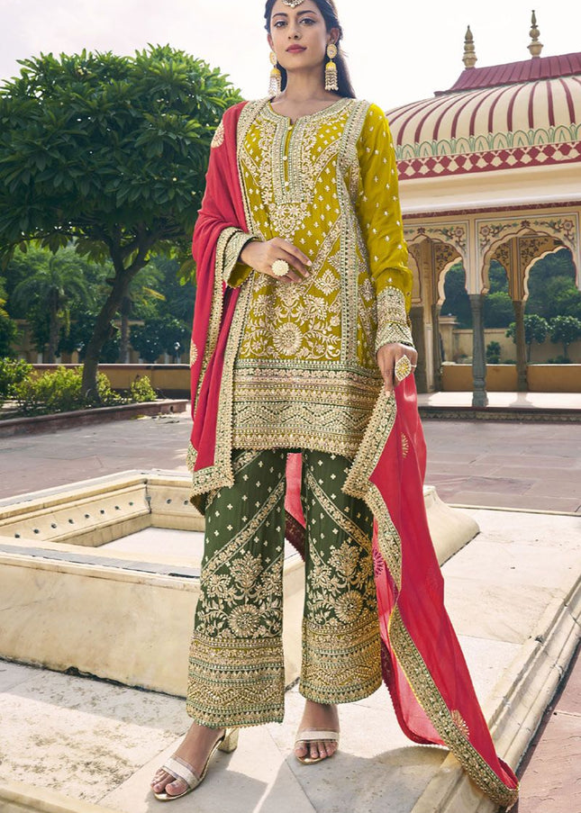 Green Multi Embroidered Pant Suit