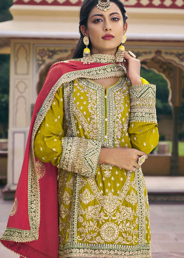 Green Multi Embroidered Pant Suit