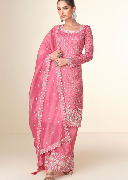 Pink Embroidered Sharara Suit