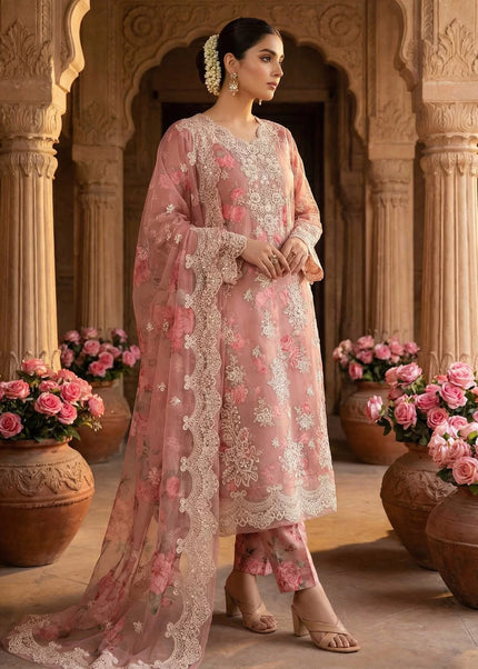 Pink Printed and Embroidered Pant Style Suit