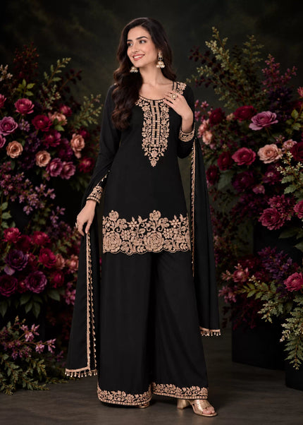 Black Embroidered Palazzo Suit