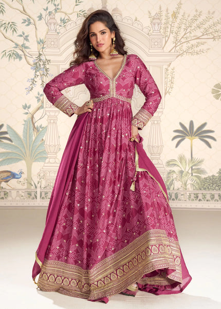 Chinnon Silk Printed and Embroidered Anarkali Gown Series