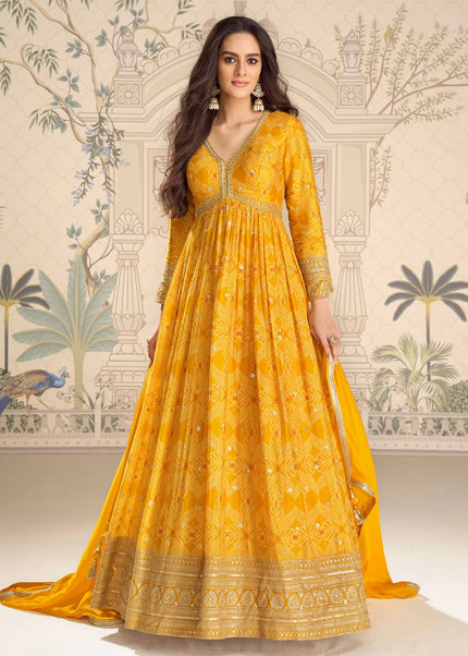 Chinnon Silk Printed and Embroidered Anarkali Gown Series