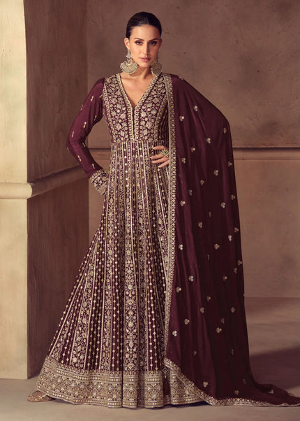 Maroon Embroidered Anarkali Gown