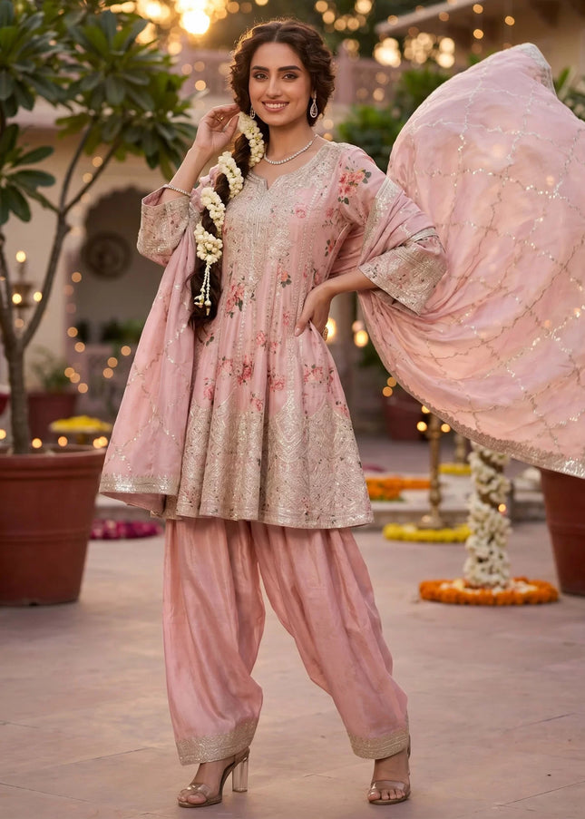 Pink Embroidered Pant Style Suit