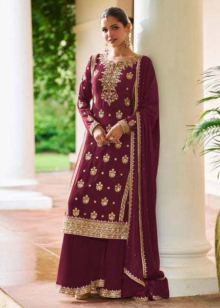 Pink Embroidered Sharara Suit