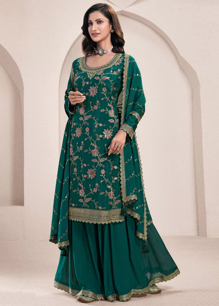 Green Embroidered Sharara Suit