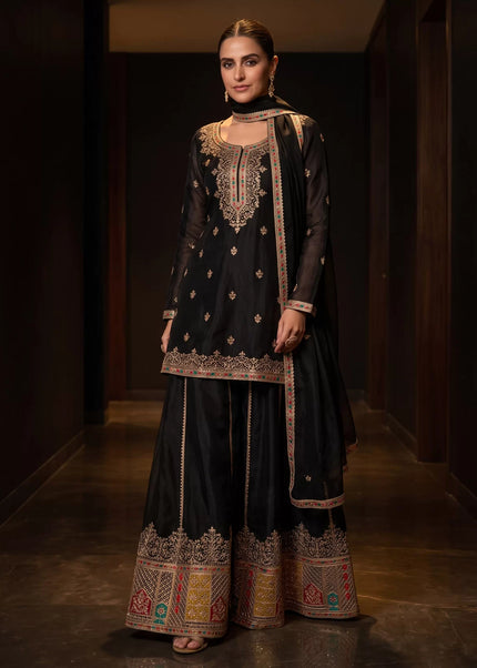 Black Embroidered Sharara Suit Series