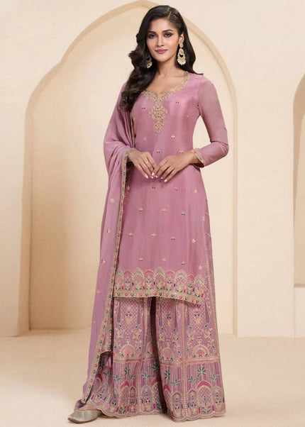 Pink Embroidered Sharara Suit