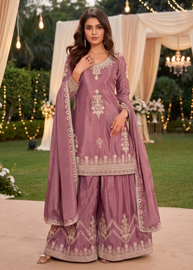 Mauve Embroidered Sharara Suit