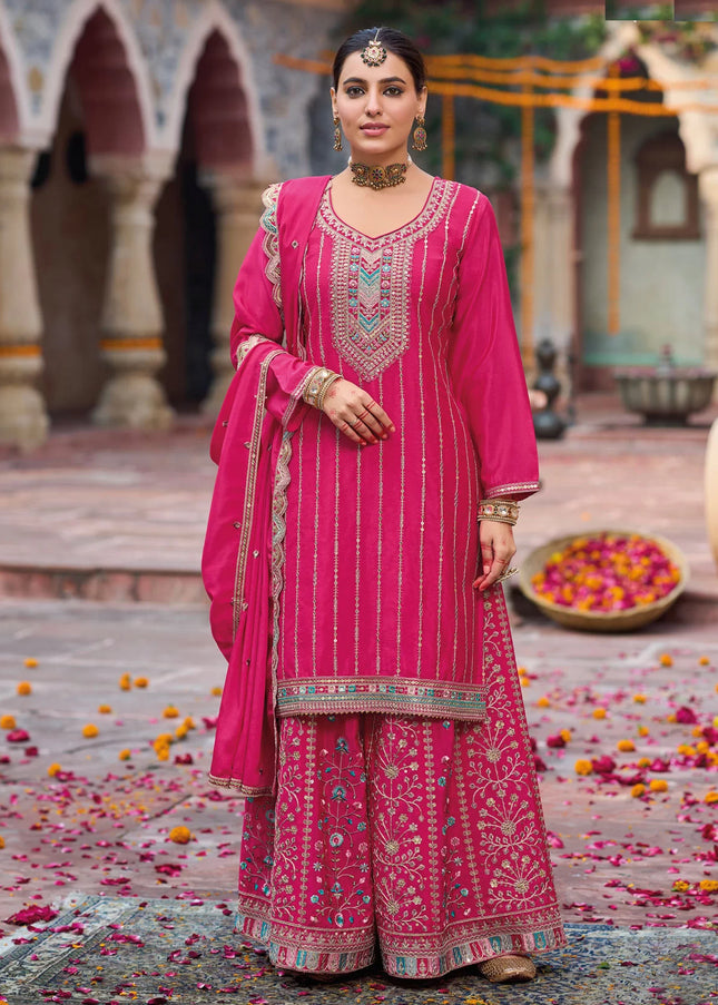Pink Embroidered Sharara Suit