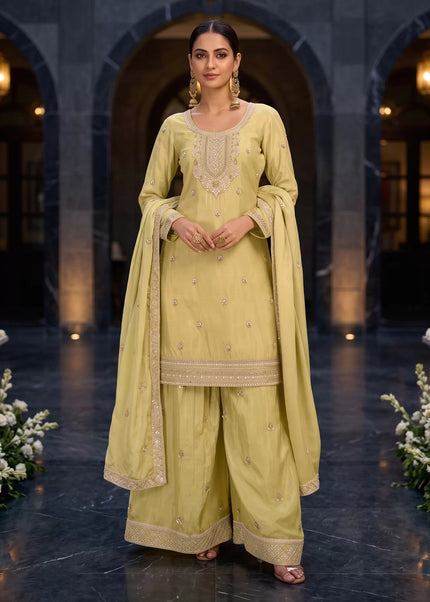 Mustard Yellow Embroidered Sharara Suit