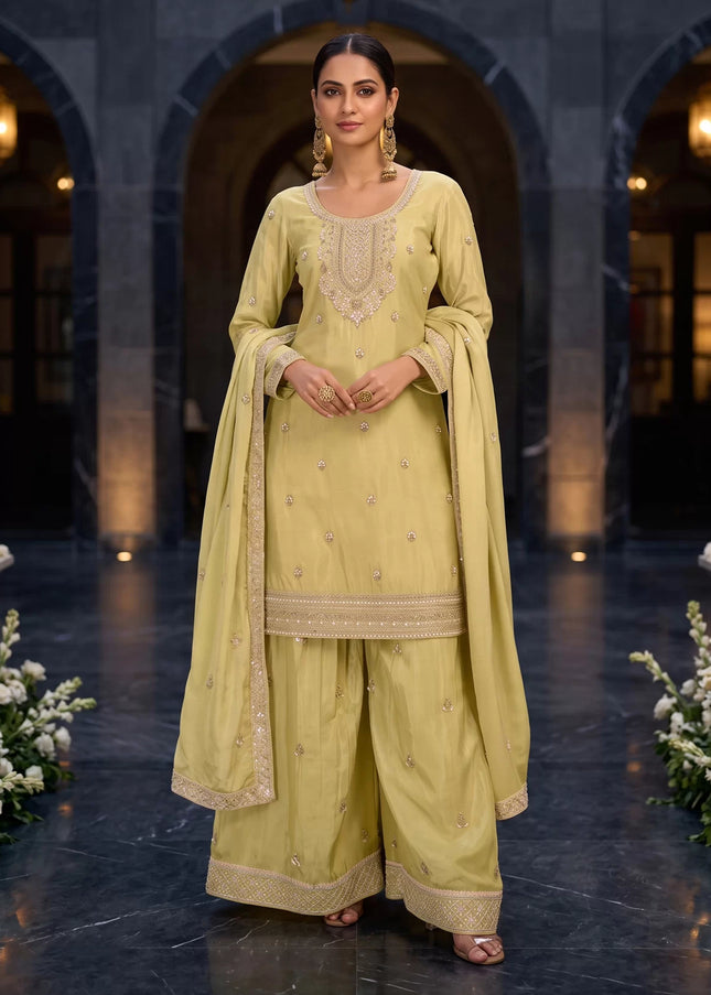 Mustard Yellow Embroidered Sharara Suit