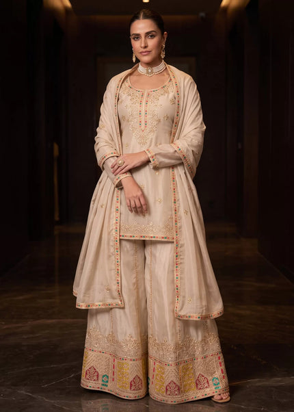 Cream Embroidered Sharara Suit Series