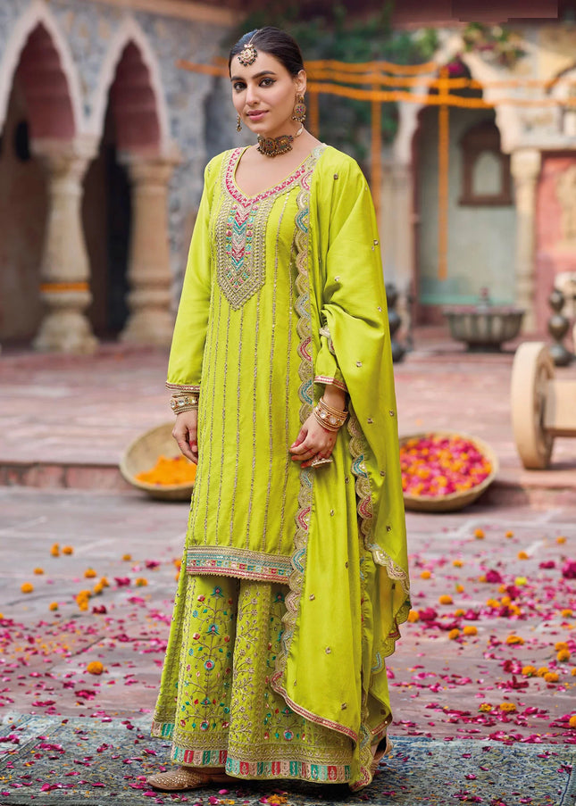 Green Embroidered Sharara Suit