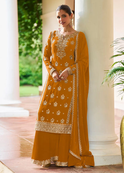 Mustard Yellow Embroidered Sharara Suit