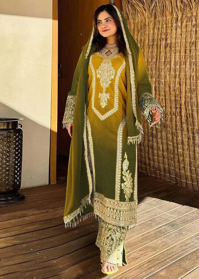 Mustard Yellow Embroidered Pant Style Suit