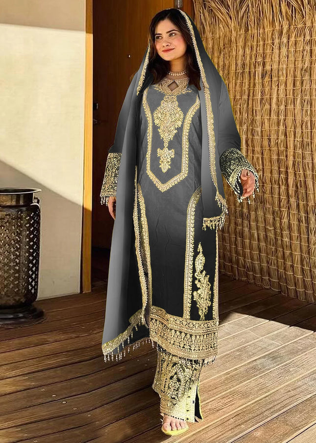 Grey Embroidered Pant Style Suit