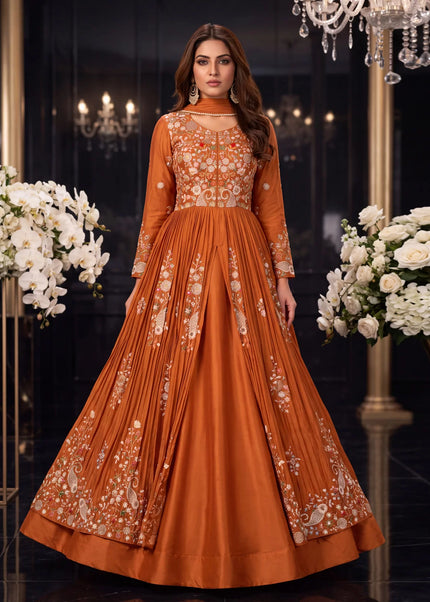 Orange Embroidered Lehenga Anarkali