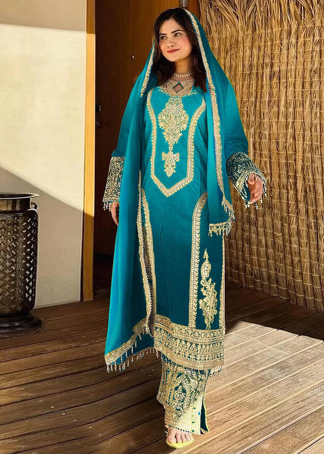 Blue Embroidered Pant Style Suit