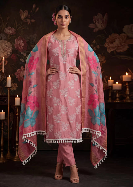 Cotton Silk Printed and Embroidered Pant Style Suit Series
