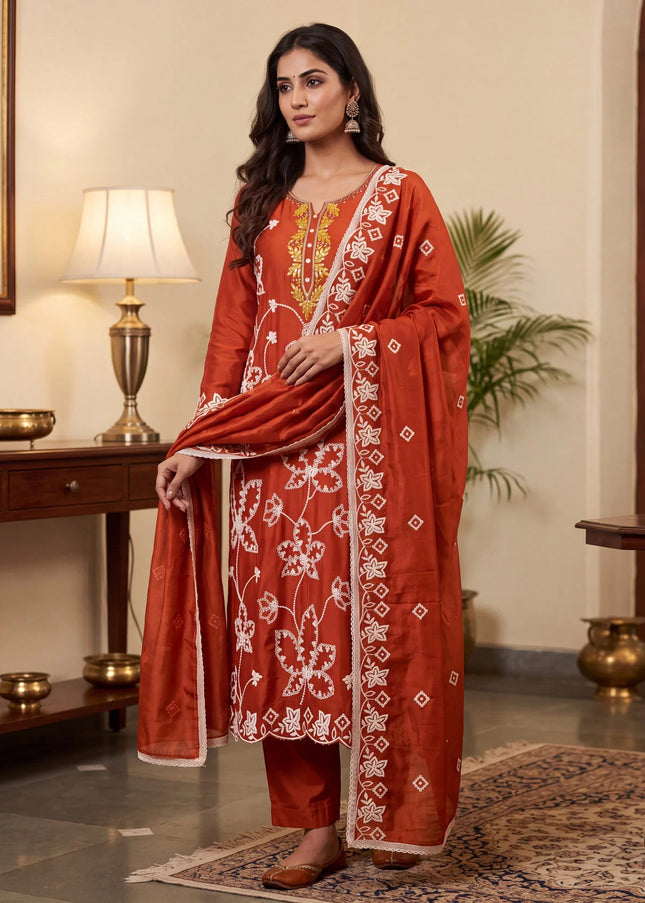 Cotton Silk Embroidered Pant Style Suit Series