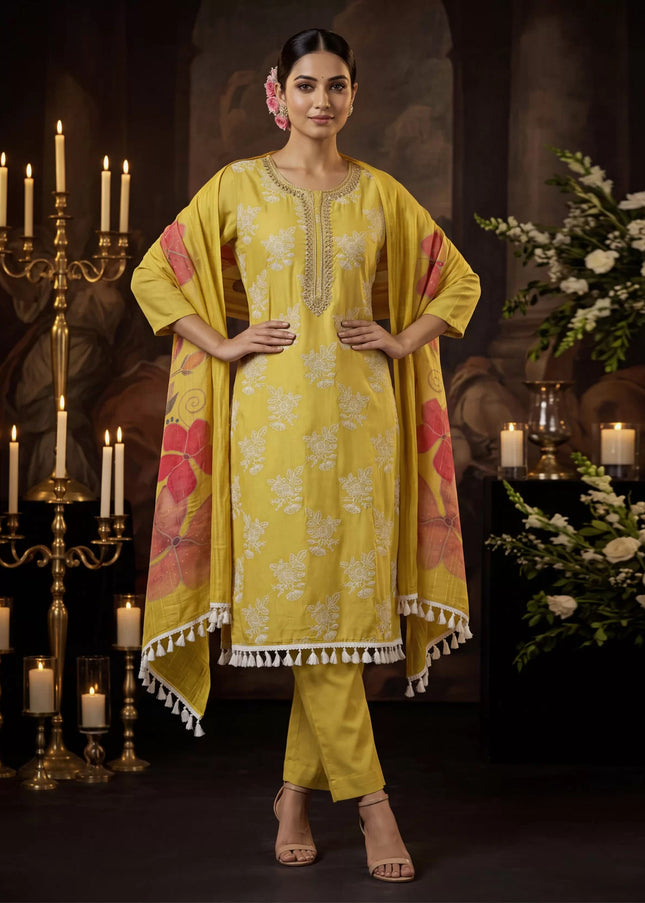 Cotton Silk Printed and Embroidered Pant Style Suit Series