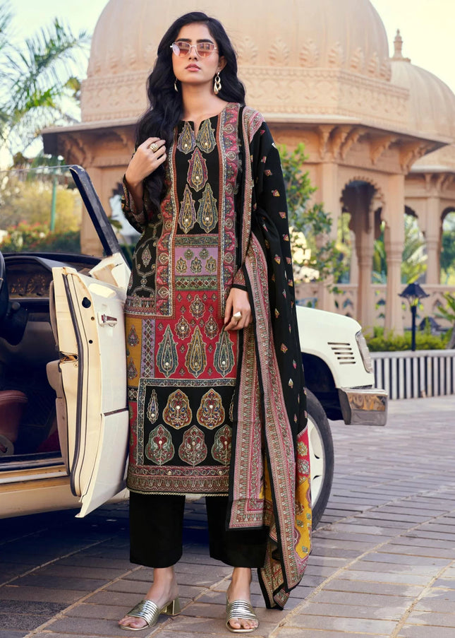 Black Printed and Embroidered Pant Suit