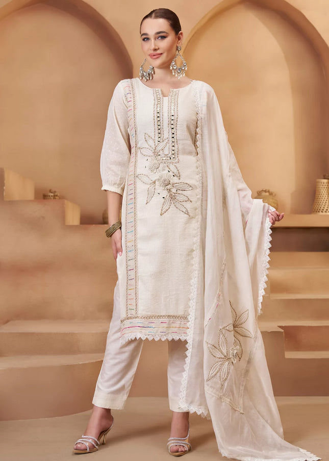 Offwhite Embroidered Pant Suit