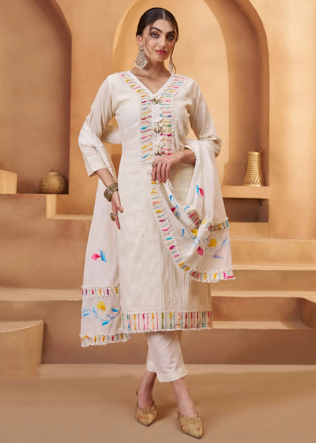 Offwhite Embroidered Pant Suit