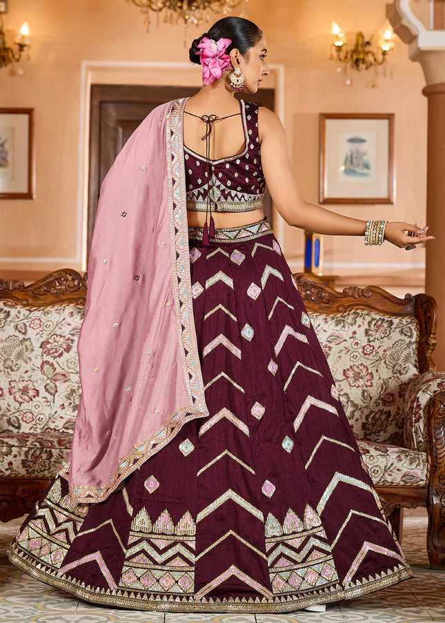 Brown Embroidered Lehenga Choli