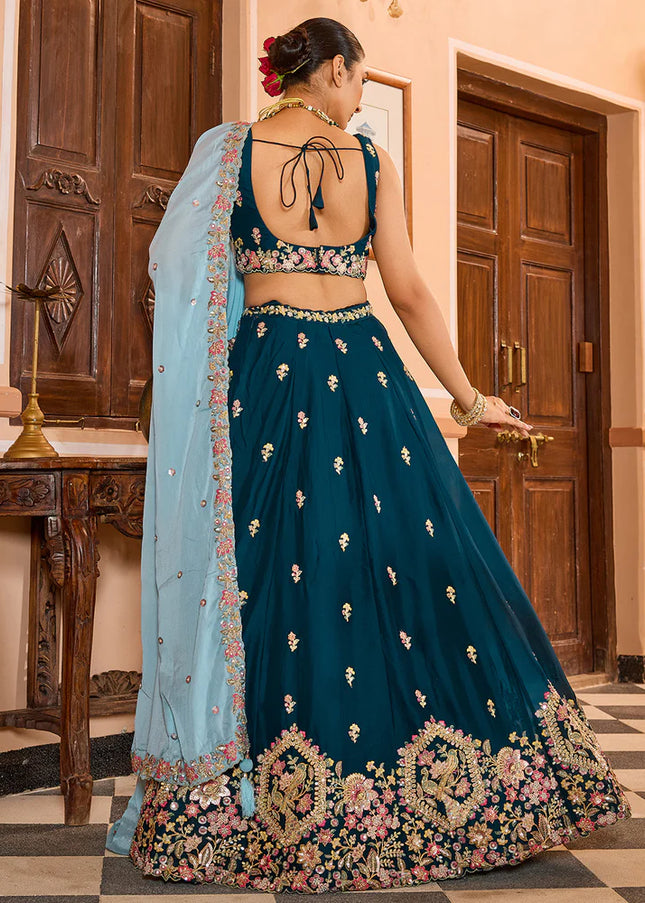 Teal Embroidered Lehenga Choli