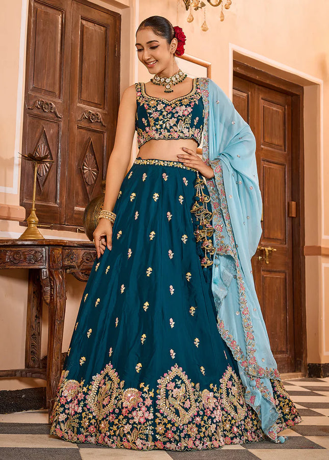 Teal Embroidered Lehenga Choli