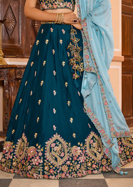 Teal Embroidered Lehenga Choli
