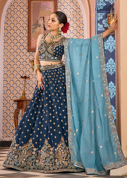 Navy Blue Embroidered Lehenga Choli
