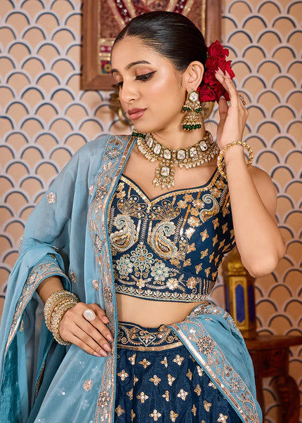 Navy Blue Embroidered Lehenga Choli