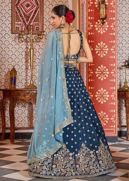 Navy Blue Embroidered Lehenga Choli