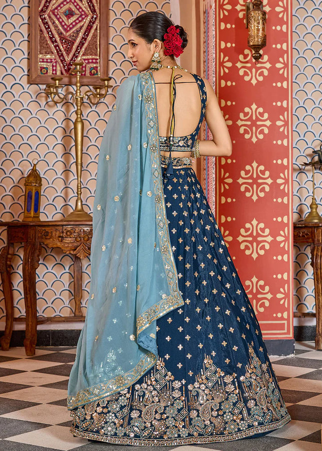 Navy Blue Embroidered Lehenga Choli