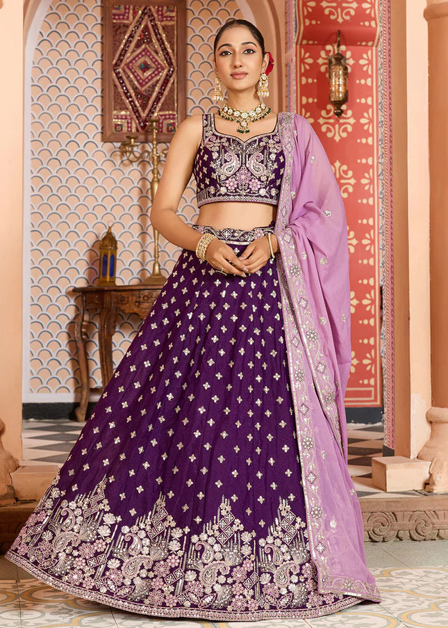 Purple Embroidered Lehenga Choli