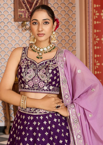 Purple Embroidered Lehenga Choli