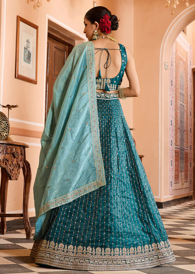Teal Embroidered Lehenga Choli