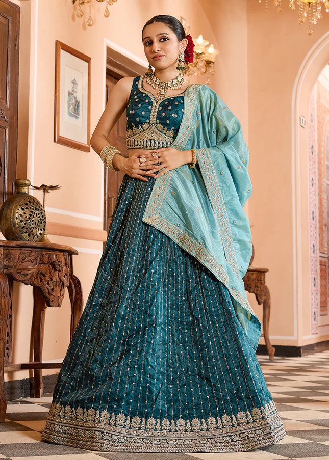 Teal Embroidered Lehenga Choli